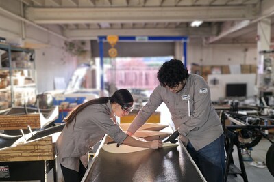 Alef Aeronautics team members manufacturing a section of the Alef flying car’s wing Alef Aeronautics team members manufacturing a section of the Alef flying car’s wing