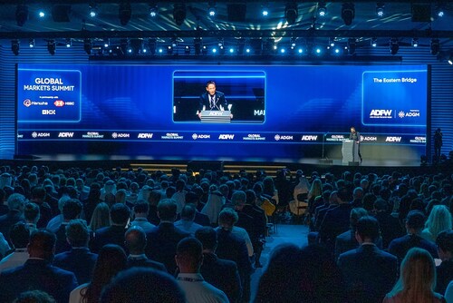 Dong-Won Kim, Chief Global Officer (CGO) at Hanwha Life, delivering the opening address at the Global Markets Summit during Abu Dhabi Finance Week (ADFW) 2025.
