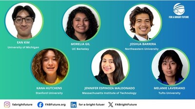 The 2025 For A Bright Future STEM scholarship recipients: Ean Kim, Morelia Gil Cubillo, Joshua Barrera, Kana Hutchens, Jennifer Espinoza, and Melanie Leveriano