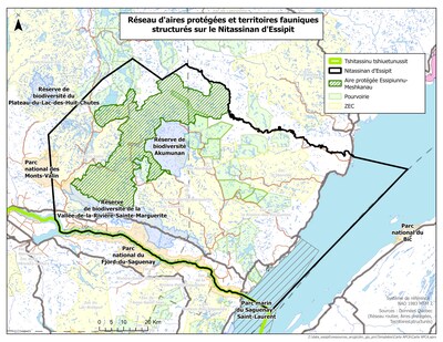 Réseau d'aires protégées et territoires fauniques structurés sur le Nitassinan d'Essipit (Groupe CNW/Conseil de la Première Nation des Innus ESSIPIT)