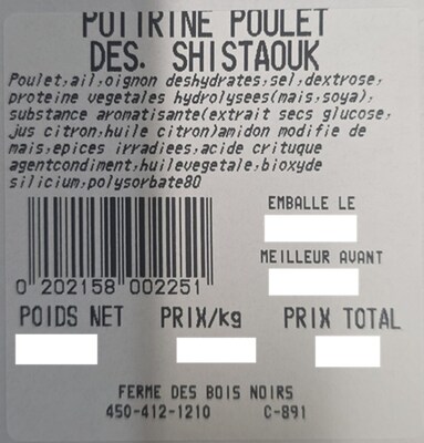 Poitrine de poulet shistaouk (Groupe CNW/Ministère de l'Agriculture, des Pêcheries et de l'Alimentation)