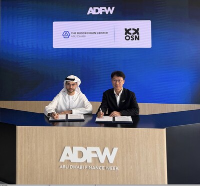 (left to right) Abdulla AI Dhaheri, CEO of the Blockchain Center Abu Dhabi (ADBC), and Lawrence Chu, Co-Founder of OSN, signed a strategic partnership to jointly establish OSN Abu Dhabi at Abu Dhabi Finance Week (ADFW). (PRNewsfoto/OSN) (left to right) Abdulla AI Dhaheri, CEO of the Blockchain Center Abu Dhabi (ADBC), and Lawrence Chu, Co-Founder of OSN, signed a strategic partnership to jointly establish OSN Abu Dhabi at Abu Dhabi Finance Week (ADFW). (PRNewsfoto/OSN)