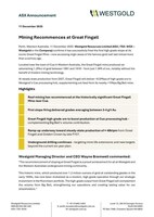 Mining Recommences at Great Fingall (CNW Group/Westgold Resources Limited)