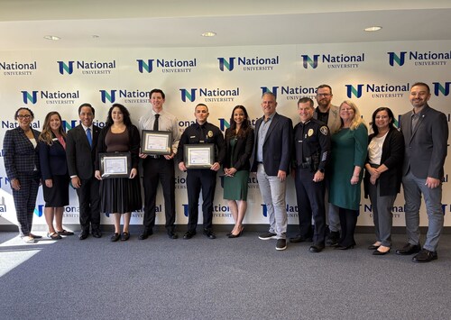 Scholarship recipients were recognized at a Dec. 9 ceremony at National University’s Carroll Canyon campus. Attendees included representatives from NU, City of San Diego, and Cal Coast Credit Union
