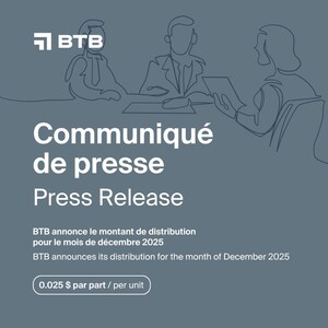 BTB REIT Announces its Distribution for the Month of December 2025