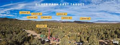 Figure 2. Looking northwest across the Silver Park East target at the drill rig and locations of previously released drill hole collars. (CNW Group/Nevada King Gold Corp.)