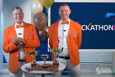 SAS Hackathon leads Einar Halvorsen (left) and Peter Lundqvist reveal the 2025 SAS Hackathon champions. SAS Hackathon leads Einar Halvorsen (left) and Peter Lundqvist reveal the 2025 SAS Hackathon champions.