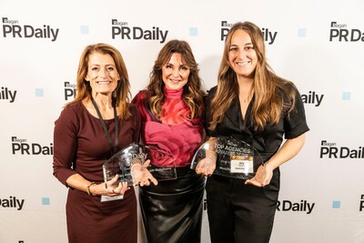 From left to right: Jenny Crabtree, senior vice president of communications for the American Dairy Association Mideast, Lisa Arledge Powell, CEO & founder of MediaSource, and Ally Williams, public relations manager at MediaSource, at the 2025 PR Daily Awards.