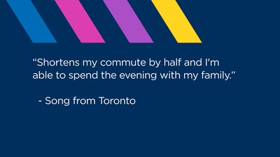 “Shortens my commute by half and I'm able to spend the evening with my family.”
  - Song from Toronto (CNW Group/407 ETR Concession Company Limited)