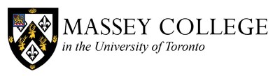 The Massey College logo featuring the College crest—a black shield with a blue-and-red upper-left corner containing a golden lion, and three golden deer heads with antlers surrounded by small flame-like motifs. To the right of the crest is the text “Massey College” with the tagline “at the University of Toronto.” (CNW Group/Massey College) The Massey College logo featuring the College crest—a black shield with a blue-and-red upper-left corner containing a golden lion, and three golden deer heads with antlers surrounded by small flame-like motifs. To the right of the crest is the text “Massey College” with the tagline “at the University of Toronto.” (CNW Group/Massey College)