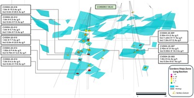 Figure 3: Long section of the Cordero Viejo Zone and drill hole results (CNW Group/Soma Gold Corp.)