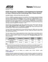 ATCO Announces Completion of Arrangement for Exchange of Class II Shares by Non-Controlling Class II Share Owners