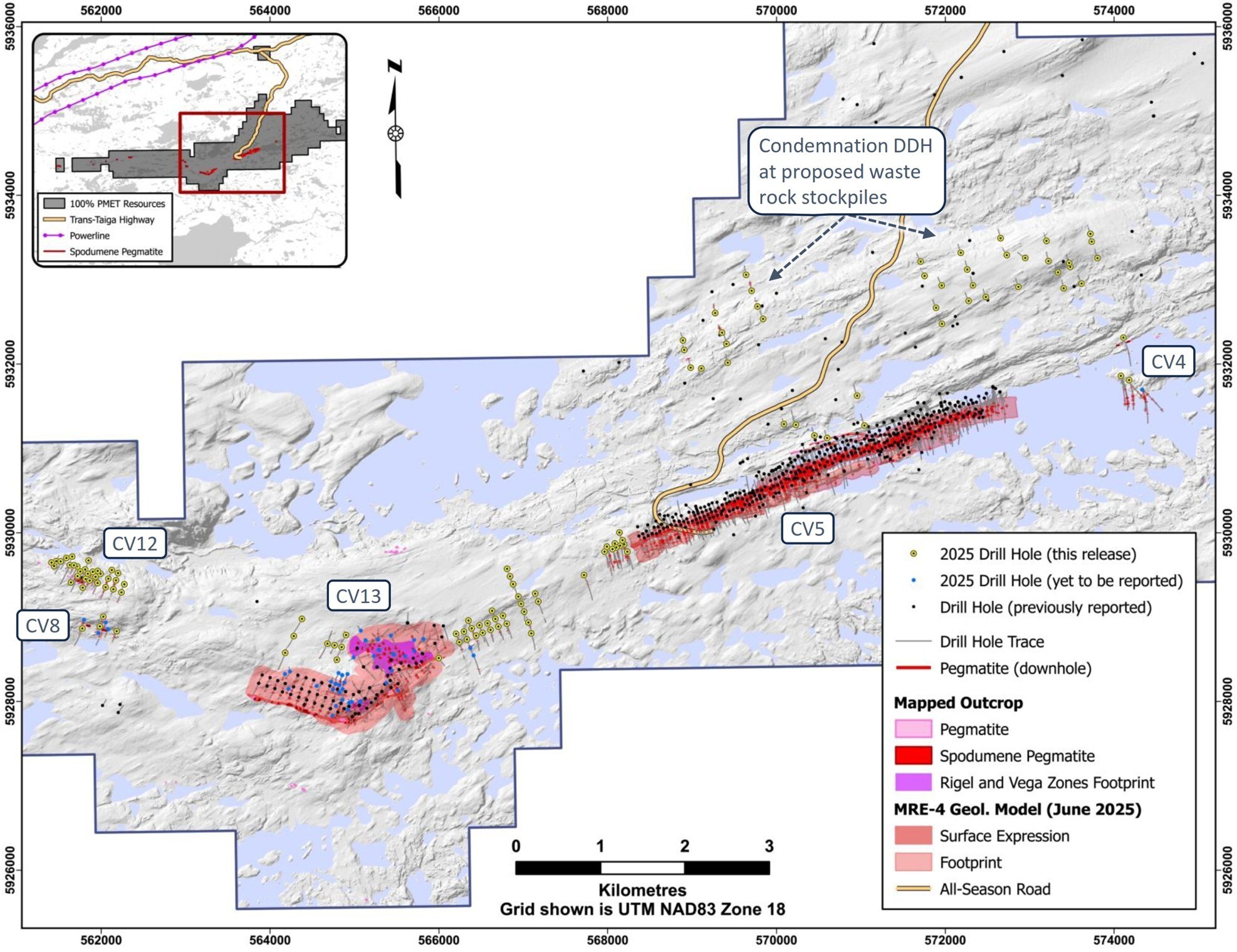 Figure 1: Drill holes completed through 2025 at the Shaakichiuwaanaan Property. (CNW Group/PMET Resources Inc.) Figure 1: Drill holes completed through 2025 at the Shaakichiuwaanaan Property. (CNW Group/PMET Resources Inc.)