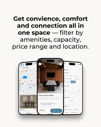 Alliance Virtual Offices Mobile App - Filter by amenities, capacity, price range, and location (PRNewsfoto/Alliance Virtual Offices)