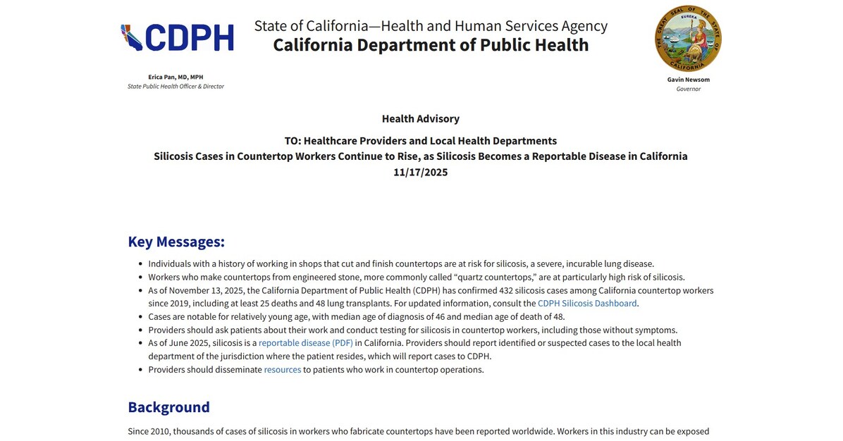 Brayton Purcell LLP destaca la alerta de seguridad de Massachusetts después del primer caso de silicosis del estado en la industria de la piedra artificial