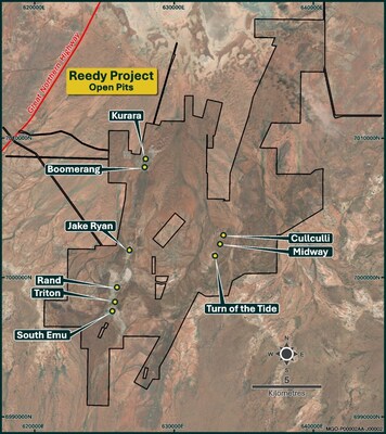 Figure 3:   Reedy's Project highlighting a subset of existing open pits (CNW Group/Westgold Resources Limited)