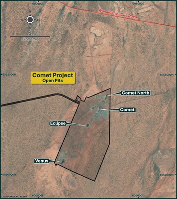 Figure 5:  Comet Project highlighting a subset of existing shallow open pits (CNW Group/Westgold Resources Limited)