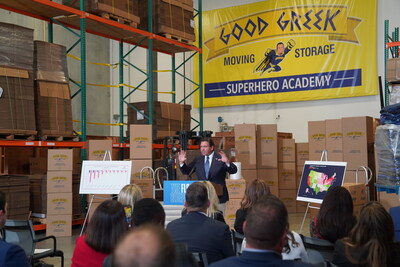 Florida Governor Ron DeSantis delivers remarks on economic growth and population migration during a press conference held at Good Greek Moving & Storage’s flagship West Palm Beach warehouse. Florida Governor Ron DeSantis delivers remarks on economic growth and population migration during a press conference held at Good Greek Moving & Storage’s flagship West Palm Beach warehouse.