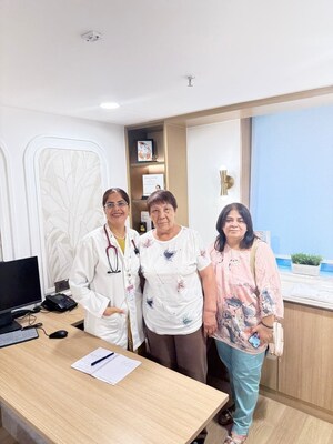 (L) Dr. Jyoti Wadhwa, Lead, Medical and Precision Oncology, Apollo Athenaa Women's Cancer Centre, with (M) Ms. Maya, the 69-year-old cancer winner from Kazakhstan. (PRNewsfoto/Apollo Hospitals) (L) Dr. Jyoti Wadhwa, Lead, Medical and Precision Oncology, Apollo Athenaa Women's Cancer Centre, with (M) Ms. Maya, the 69-year-old cancer winner from Kazakhstan. (PRNewsfoto/Apollo Hospitals)