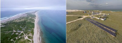 Left Image: Aerial image of Sable Island NPR and Main Station, where most island operations take place. Main Station will see reduced energy consumption in key buildings and the installation of a sustainable micro-grid generation system to lower greenhouse gas emissions by a minimum of 50%.
Credit: Parks Canada
Right Image: Artist rendering showcasing the sustainable micro-grid’s solar array near Main Station, Sable Island National Park Reserve.
Credit: EastPoint Engineering Ltd. (CNW Group/Parks Canada (HQ)) Left Image: Aerial image of Sable Island NPR and Main Station, where most island operations take place. Main Station will see reduced energy consumption in key buildings and the installation of a sustainable micro-grid generation system to lower greenhouse gas emissions by a minimum of 50%.
Credit: Parks Canada
Right Image: Artist rendering showcasing the sustainable micro-grid’s solar array near Main Station, Sable Island National Park Reserve.
Credit: EastPoint Engineering Ltd. (CNW Group/Parks Canada (HQ))