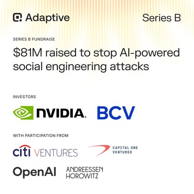 Adaptive Security closes an $81M Series B with investment from NVIDIA and BCV, along with participation from Citi Ventures, Capital One Ventures, OpenAI, and Andreessen Horowitz. Adaptive Security closes an $81M Series B with investment from NVIDIA and BCV, along with participation from Citi Ventures, Capital One Ventures, OpenAI, and Andreessen Horowitz.
