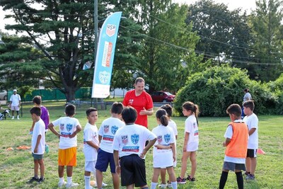Soccer coach gives instructions before the play begins at the Community Clinic in Stamford, CT.