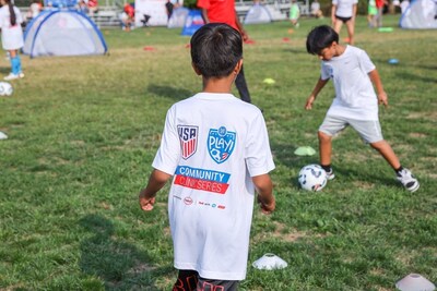 Young players practice their soccer skills at the Community Clinic in Bridgewater, NJ.
