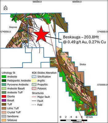 Figure 8: Geology of the Stepnoe-Ekidos Licenses (CNW Group/Arras Minerals Corp.) Figure 8: Geology of the Stepnoe-Ekidos Licenses (CNW Group/Arras Minerals Corp.)