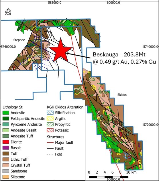 Figure 8: Geology of the Stepnoe-Ekidos Licenses (CNW Group/Arras Minerals Corp.)