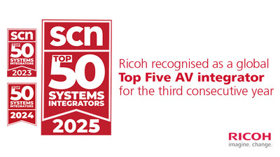 Recognised for sustained growth and global delivery excellence, Ricoh secures the #4 spot in SCNs' 2025 Top 50 AV Integrators list — marking three consecutive years in the global Top 5 Recognised for sustained growth and global delivery excellence, Ricoh secures the #4 spot in SCNs' 2025 Top 50 AV Integrators list — marking three consecutive years in the global Top 5