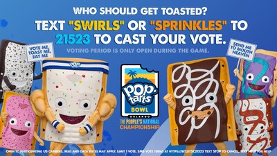 On game day, Pop-Tarts® fans across the country can vote by text for which team of Edible Mascots they want to be sacrificed at the end of the Pop-Tarts™ Bowl.