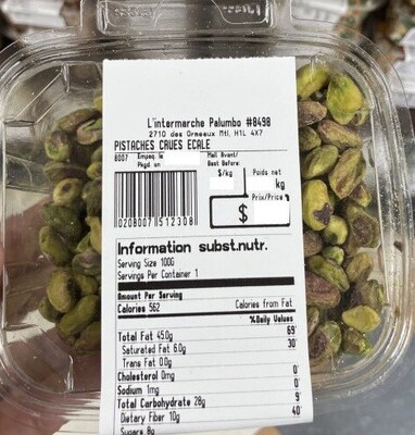 Pistaches crues écale (Groupe CNW/Ministère de l'Agriculture, des Pêcheries et de l'Alimentation)