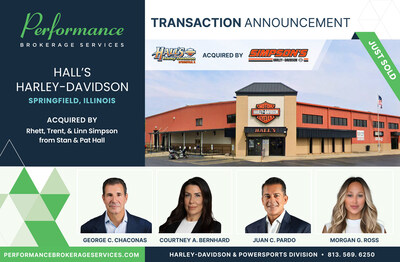 Courtney A. Bernhard of Performance Brokerage Services Advises on the Sale of Hall's Harley-Davidson in Springfield, Illinois