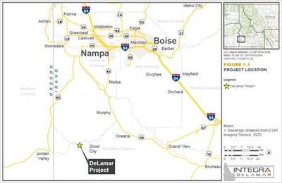 Figure 3: DeLamar Project Location Map (CNW Group/Integra Resources Corp.)