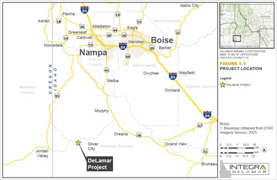 Figure 3: DeLamar Project Location Map (CNW Group/Integra Resources Corp.) Figure 3: DeLamar Project Location Map (CNW Group/Integra Resources Corp.)