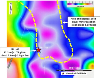 Figure 1 – Resistivity depth slice at a depth of 150-250m  - Southern Zone. (CNW Group/Black Mammoth Metals Corp)