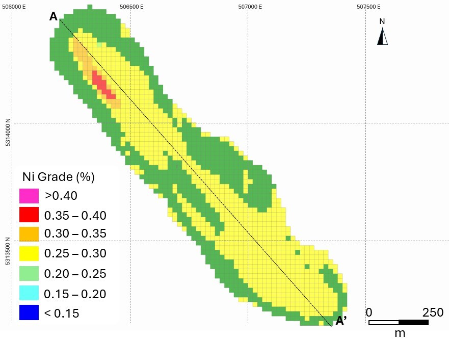 Canada Nickel anuncia los recursos iniciales en los proyectos Midlothian y Bannockburn Figure 5. Plan View of the Categorized Bannockburn Resources (TOP) along with % Ni Grade (BOTTOM). (CNW Group/Canada Nickel Company Inc.)