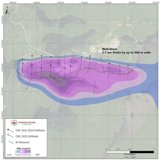 Figure 1. Plan View of Midlothian Nickel Sulphide Project, Ontario. (CNW Group/Canada Nickel Company Inc.)
