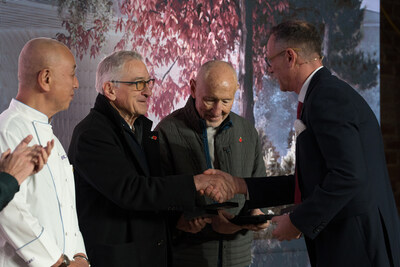 Simon Ismail presents first Nobu Residence Manchester keys to Nobu Founders - Robert De Nero, Chef Nobu & Meir Teper