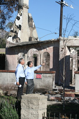 BofA LA President Raul Anaya points to destroyed structures to be rebuilt