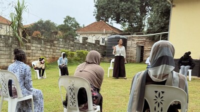 Sudanese refugee girls take part in a group psychosocial support session in Uganda. © Legal Action Worldwide