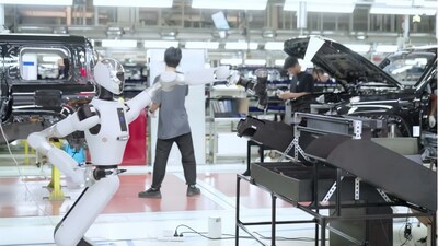 Galbot G1 at an automotive manufacturing plant, showcasing its precision and autonomy in industrial applications.