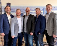 Atwill-Morin shareholders Matthew Atwill-Morin, President and CEO (right), his brothers Jonathan, President of Atwill-Morin Ontario, and Mark, Vice President of Operations, welcomed with Nicolas Croteau, Executive Vice President (left), their new ally, Gabriel Carpentier (center), Founding President of SoluBéton. (CNW Group/Atwill-Morin)