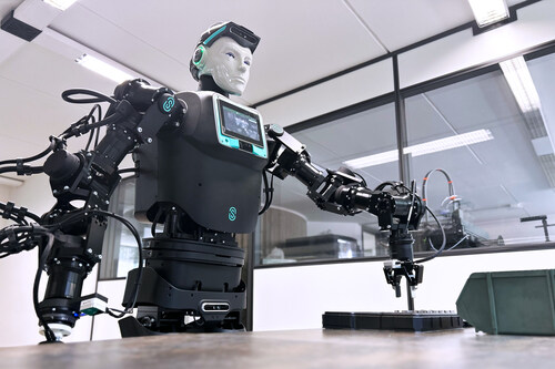 Robee, the cognitive humanoid robot created by Oversonic Robotics. RoBee is the only humanoid robot certified for use in both industrial and healthcare sectors. RoBee is already operational in several Italian companies and engaged in experimental programs within hospitals Robee, the cognitive humanoid robot created by Oversonic Robotics. RoBee is the only humanoid robot certified for use in both industrial and healthcare sectors. RoBee is already operational in several Italian companies and engaged in experimental programs within hospitals