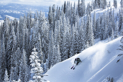 A skier shreds the powder at Tamarack Resort.