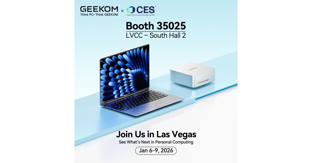 GEEKOM revient au CES 2026 avec ses nouveaux ordinateurs portables haut de gamme et une g&eacute;n&eacute;ration in&eacute;dite de Mini PC