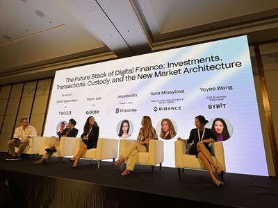 From left to right: Moderator David Gevorkian, Managing Director of TWO23 Group; Kevin Lee, Chief  Business Officer at Gate; Jessica Wu, Head of APAC at Bitpanda Technology Solutions; Yana  Minaylova, Head of Institutional Sales and Business Development for MENA at Binance; and Yoyee  Wang, Head of Business-to-Business at Bybit. (PRNewsfoto/Bybit)