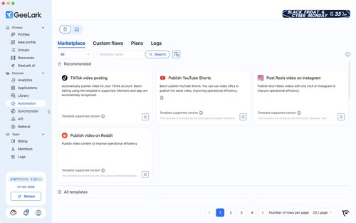 GeeLark’s read-to-use RPA automation templates. Users can also create custom flows. GeeLark’s read-to-use RPA automation templates. Users can also create custom flows.