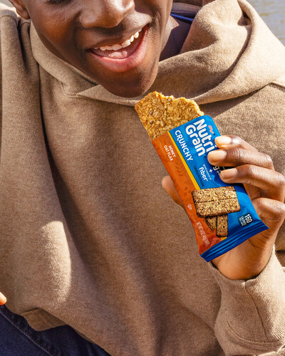 Nutri-Grain Crunchy features a crisp texture and a convenient, mess-free bite, made with whole grains and fiber.