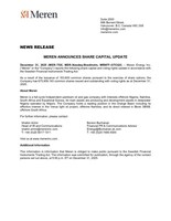 MEREN ANNOUNCES SHARE CAPITAL UPDATE